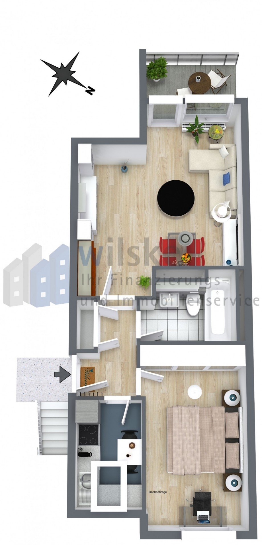 Grundriss 3D Dachgeschosswohnung Ratingen