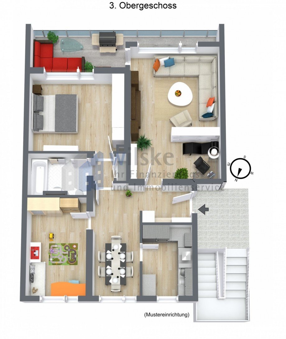 Grundriss 3D 40878 RTG - ETW - 3. Obergeschoss Etagenwohnung Ratingen-Mitte