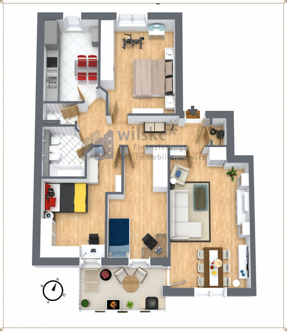 Grundriss WHG 3D Etagenwohnung Ratingen