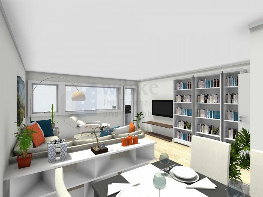 Wohn-Esszimmer - 3D Foto Etagenwohnung Ratingen