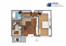 Grundriss 3D Wifim Vom Haus in die Wohnung: 2-Zi.-ETW f�r jedes Alter + Garage + zentral in Lintorf