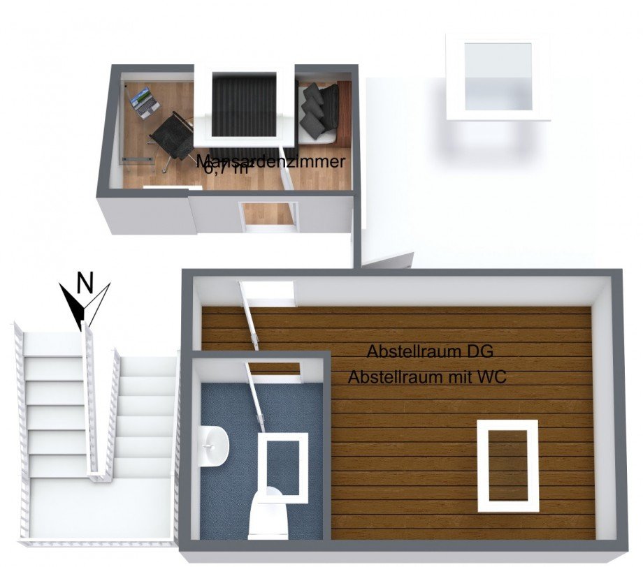ETW - 40468 DUS - DG Mansarde+Abstell - 3D Floor Plan Erdgeschosswohnung D�sseldorf