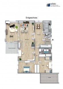 3D - Erdgeschoss PREISTIPP Zweifamilienfertighaus am Feldrand freistehend (Ratingen-West/Tiefenbroich)
