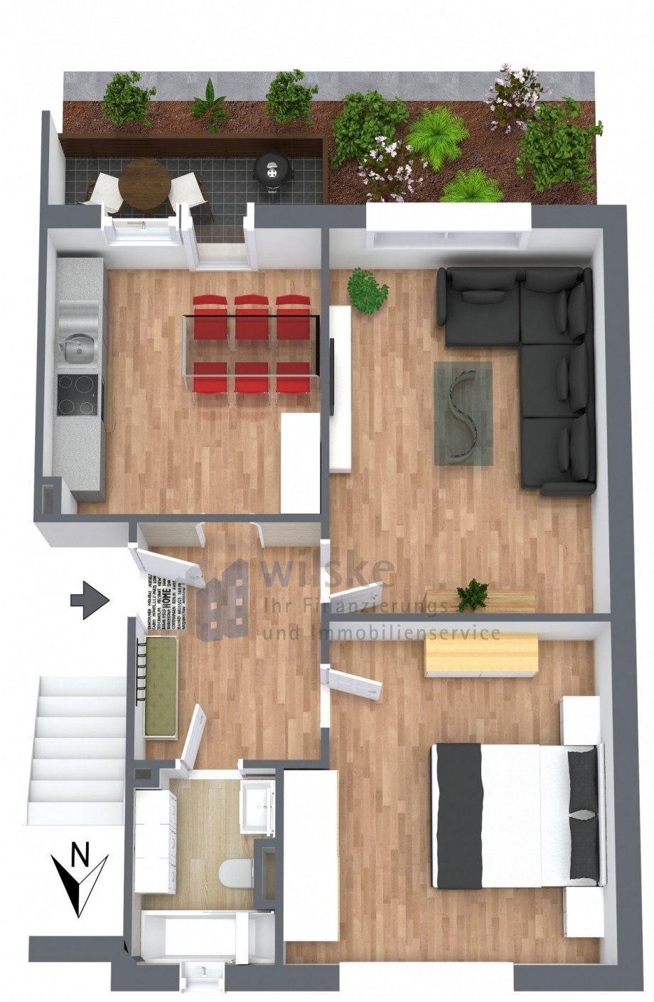ETW - 40468 DUS - Hochparterre rechts WE 32 - 3D Floor Plan Erdgeschosswohnung D�sseldorf