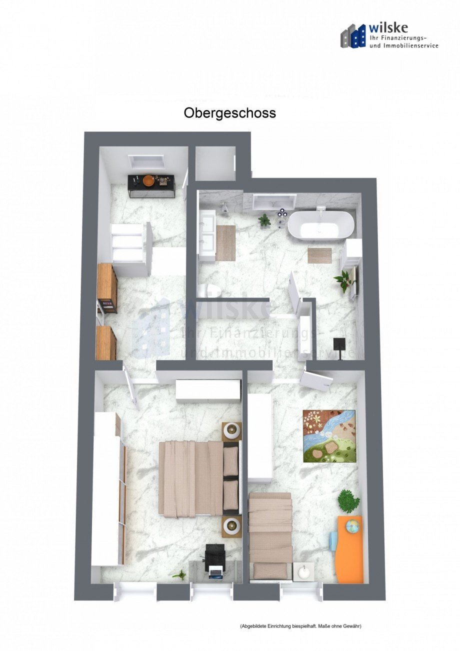 3D - Obergeschoss Reihenmittelhaus Oberhausen